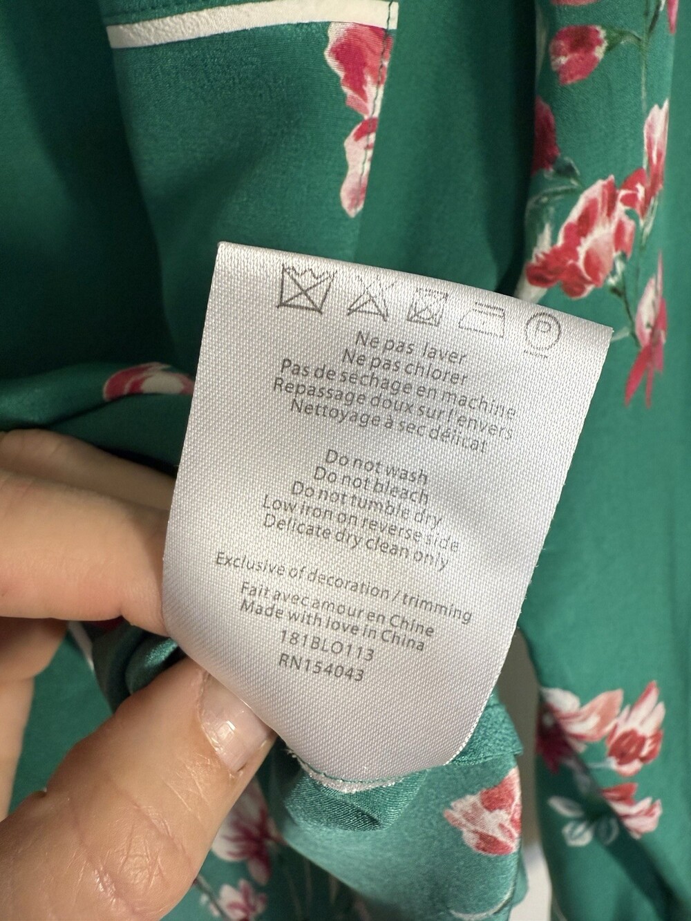 🪷NWT Sezane Elisa Silk Shirt Blouse Green Pink Floral Women's US 6/8 FR 3 - Picture 7 of 7